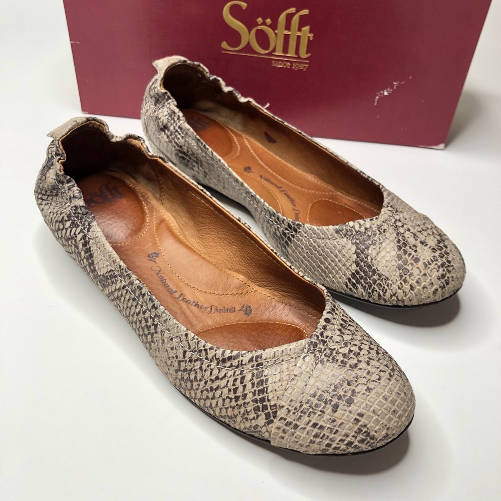 Söfft Sydney Paloma Snake Grey Leather Flat Shoes